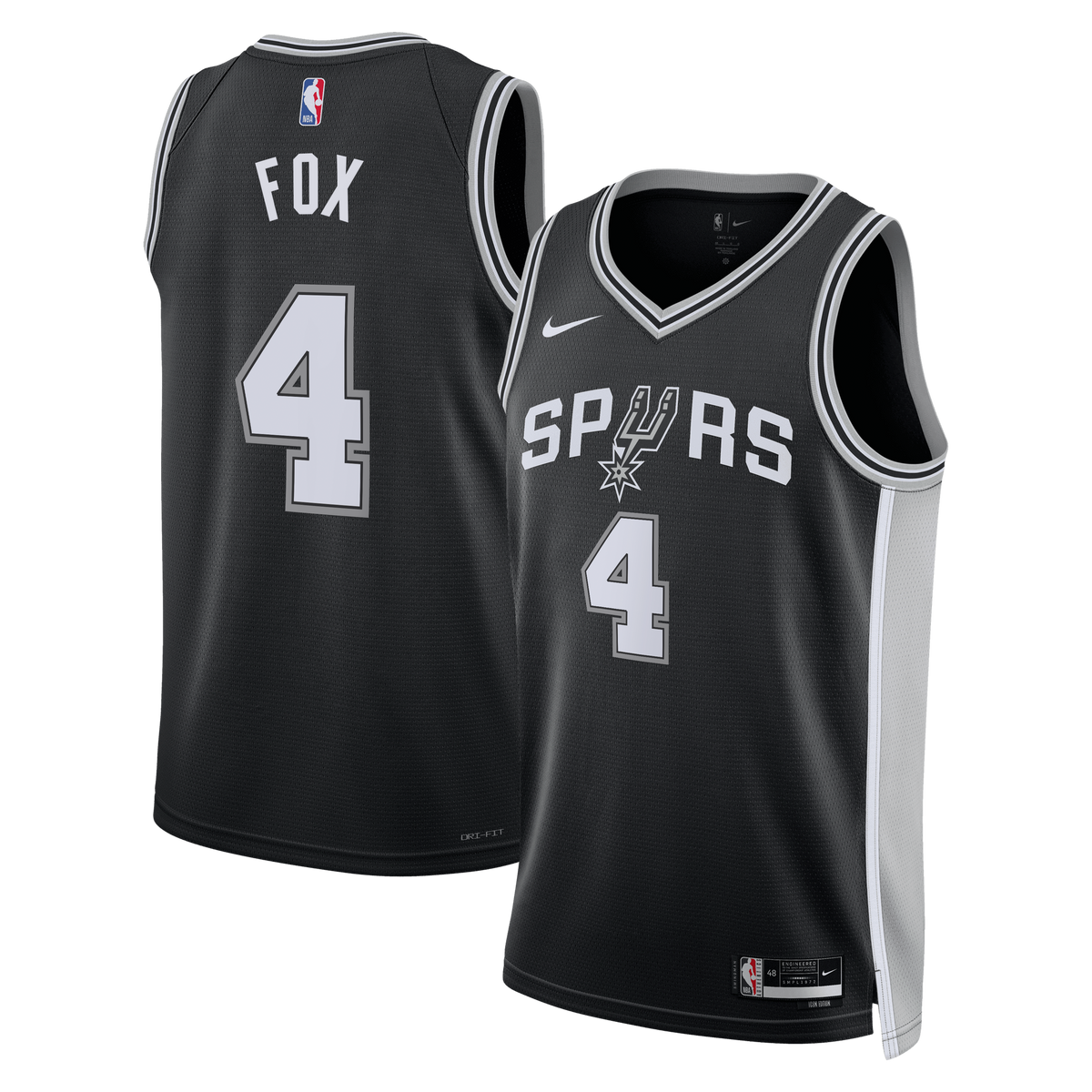 San Antonio Spurs Nike Icon Edition Swingman Jersey - Black - De'Aaron Fox - Unisex