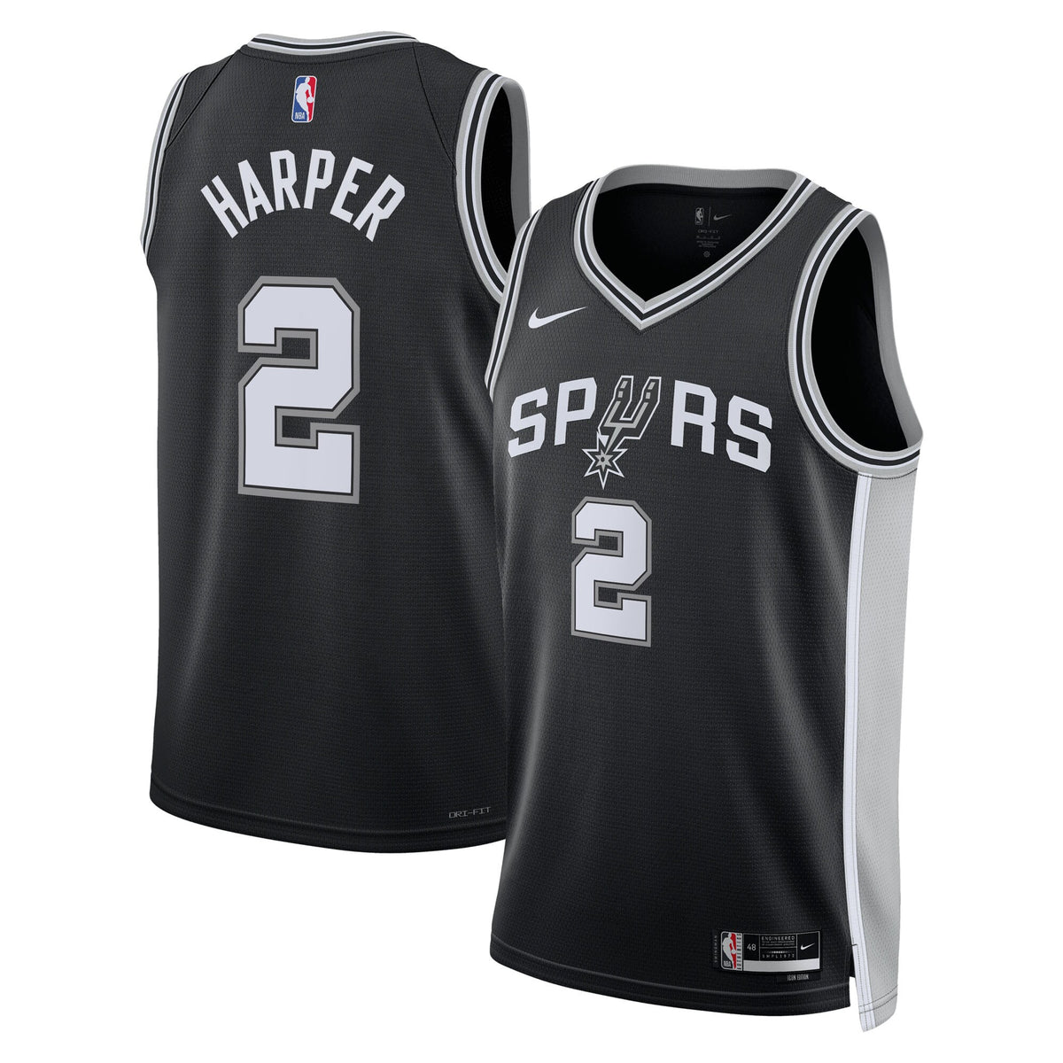 San Antonio Spurs Nike Icon Edition Swingman Jersey NBA 2025 First Round Draft Pick - Black - Dylan Harper - Youth