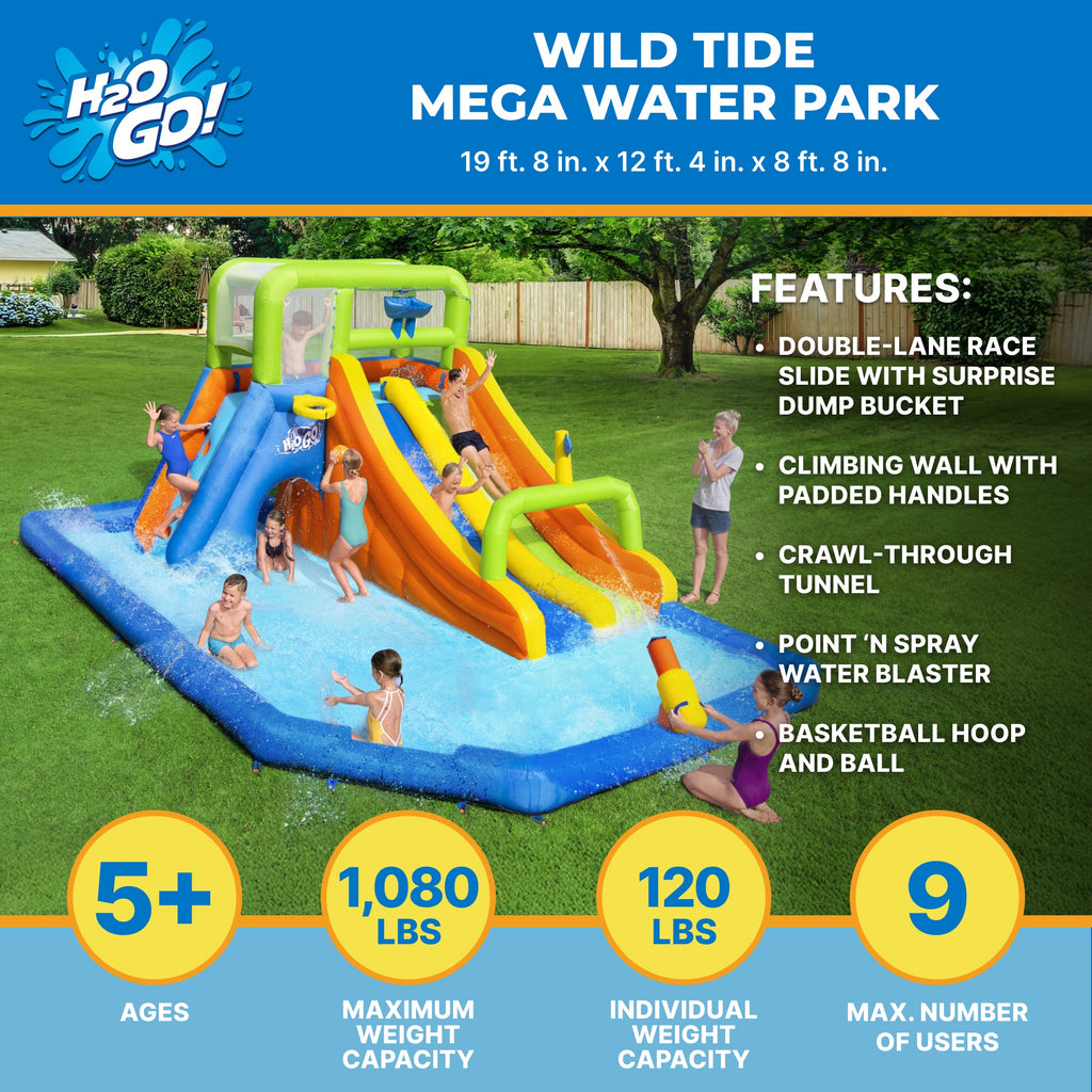H2OGO! Wild Tide Kids Inflatable Water Park 19' 8”